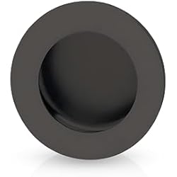 Tirador de concha empotrado | LADY BLACK | Gedotec Tirador de puerta corredera redondo de 50 mm de diámetro | 1 pieza | Mango de acero inoxidable PVD negro mate | Tirador para puerta corredera