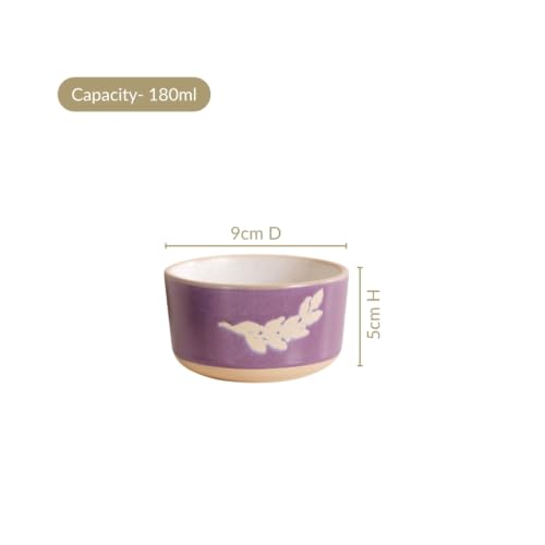 Image of Nestasia Ceramic Snack Bowl Set of 4 (180ml Each) - Dishwasher & Microwave Safe Bowls for Serving Soup, Rice, Dal, & Salad | Monsoon Leaf Printed Bowls with Matte Finish - Ideal for Gifting