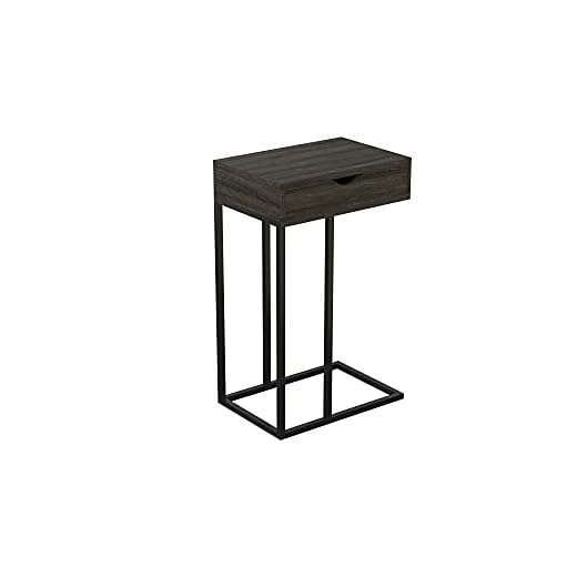 Safdie & Co. Grey Wood Black Metal With Drawer Accent End Table