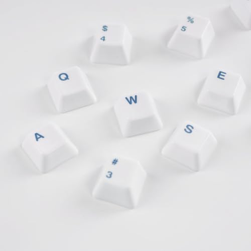 Image of Ceramic Keycap Set for 61 /67 /68 ANSI Keyboards 96 Keys (White with Cyan) | Mechanical Keyboards Alumina Ceramic, Scratch-Resistant, Gloss Finish, TKL Layout, Comfortable Typing
