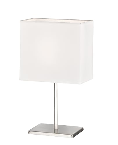 Fischer & Honsel Tischleuchte Bozen | nickelfarben matt| Stoffschirm weiß Chintz| L: 17 cm, B: 10 cm, H: 30 cm| mit Schnurschalter| 1x E14 max. 25 W ohne Leuchtmittel