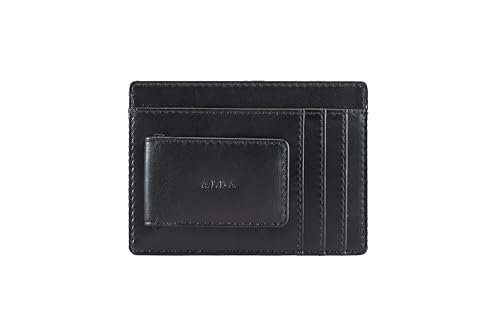 Alba Money Magnet Clip VT Leather For Men II ID Window II Hand Made II Minimalist Design (Black)