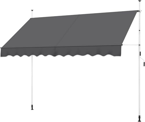 Yaheetech Store Banne Manuel 300 cm avec Manivelle, Auvent Rétractable Réglable en Hauteur et en Inclinaison sans Percement pour Balcon, Terrasse, Jardin Gris