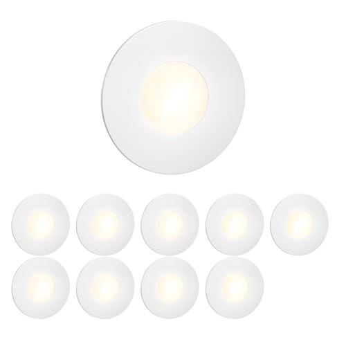 ledscom.de 10 pièces Lumière d'escalier LED/lampe murale encastrée FEX pour l'intérieur et l'extérieur, ronde, 85mm Ø, blanc chaud
