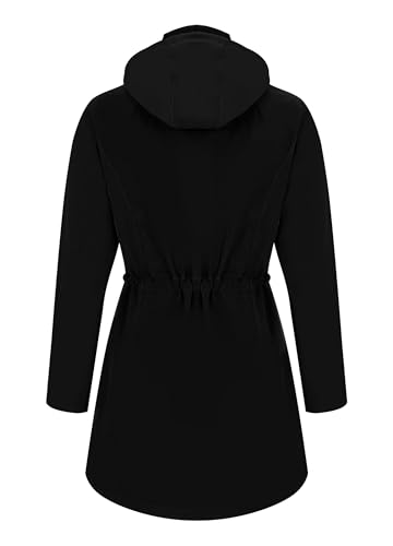 ATLASLAVA Regenjacke Damen Lang Wasserdicht Kapuze Regenmantel übergangsjacke Trenchcoat Outdoor Mantel Schwarz M