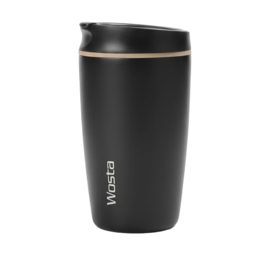 Image of Wosta SmoothSip Slider Insulated Stainless Steel Coffee Tumbler, Reusable Iced Coffee Cup, Hot Coffee Travel Mug, BPA Free 12 oz / 380 ml. (Black)