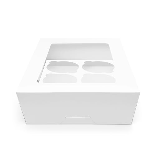 CUP CAKE 5 Pcs White Boxes 4 Hole with Window and Inserts for Desserts Pastries Cookies Small Cakes Candy Pies & Gifts (5 4 hole)