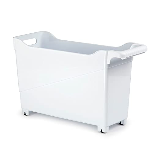 ACAN Carrito de plástico Multiusos con Ruedas y asa Nº1 - Cesta organizadora para Productos de Limpieza, baño, Cocina - 29 x 17 x 45 cm - Color Blanco