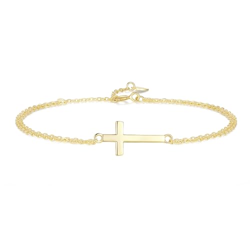 GAVU Bracelet Argent 925 Femme, Bracelet Croix Plaqué Or Femme, Cadeau pour Elle