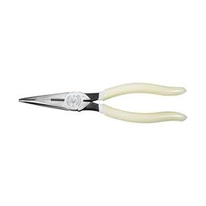 Klein Tools D203-8-GLW Long Nose Pliers, Hi-Viz Glow In the Dark Pliers with Extended Grips For Reach and Leverage, 8-Inch