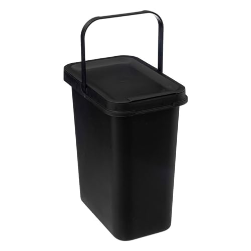 5five - Poubelle Rectangulaire 12L Plastique Noir Ouverture Manuelle Bac de Tri Compost Anse pour Transport Facile