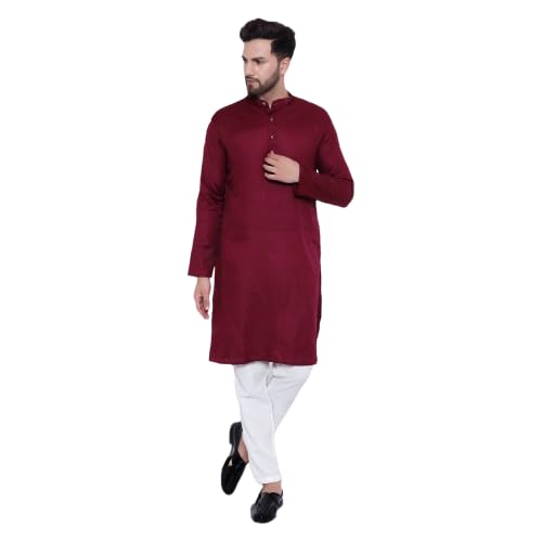 Men's Cotton Blend Solid Colour Straight Knee Length Mandrin Collor Regular Fit in (S,M,L,XL,XXL)-image-1