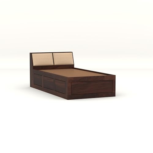 Image of Solid Sheesham Wood Single Size Bed with Box Storage for Bedroom Living Room Single Cot for Home Wooden Palang for Hotel (Walnut, Size 6 * 3)