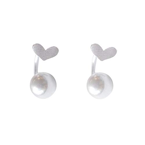 Love Heart Half Huggie Hoop Ear Jacket Cuff Stud Earrings for Women Girls 925 Sterling Silver Fashion Cartilage Faux Pearl Drop Dangling Curved Studs Nickel Free Wedding Brithday Christmas Gifts