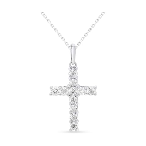 Lab Grown Diamond Cross Necklace 1/2 cttw 11-Stone FG Color, VS2-SI1 Clarity in Classic Sterling Silver - 18 Inch Cable Chain Cover