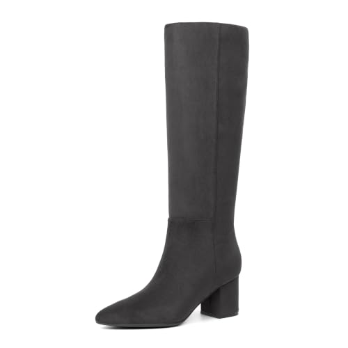 Image of Easyfox Womens Knee High Boots Chunky Low Heel Pointed Toe Tall Long Boots