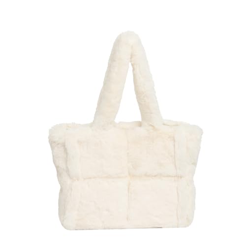 Waniki Bolso de mano de felpa para mujer, tamaño mediano, mullido, bolso de la compra, bolso de hombro, piel sintética, bolso de osito, monocolor, bolso de invierno, bolso acolchado de invierno, bolso