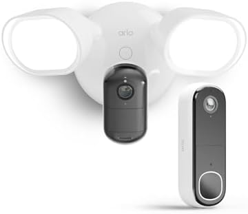 Arlo 2K Wi-Fi Camera with Spotlight (Wired) and HD Wireless Video Door Phone with Night Vision, Siren, LED Light, Motion Detector, Two-Way Audio, Incl...