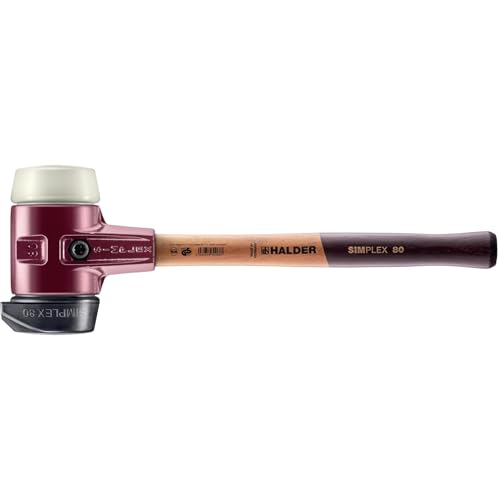 Image of Halder Simplex Soft-Faced Mallet 3028.280 - Medium-Hard inchStand-Up inch Rubber Insert, Nylon Insert, Cast Iron Housing with Handle Protection Sleeve, Varnished Wooden Handle, 80mm, 6.5 lbs.