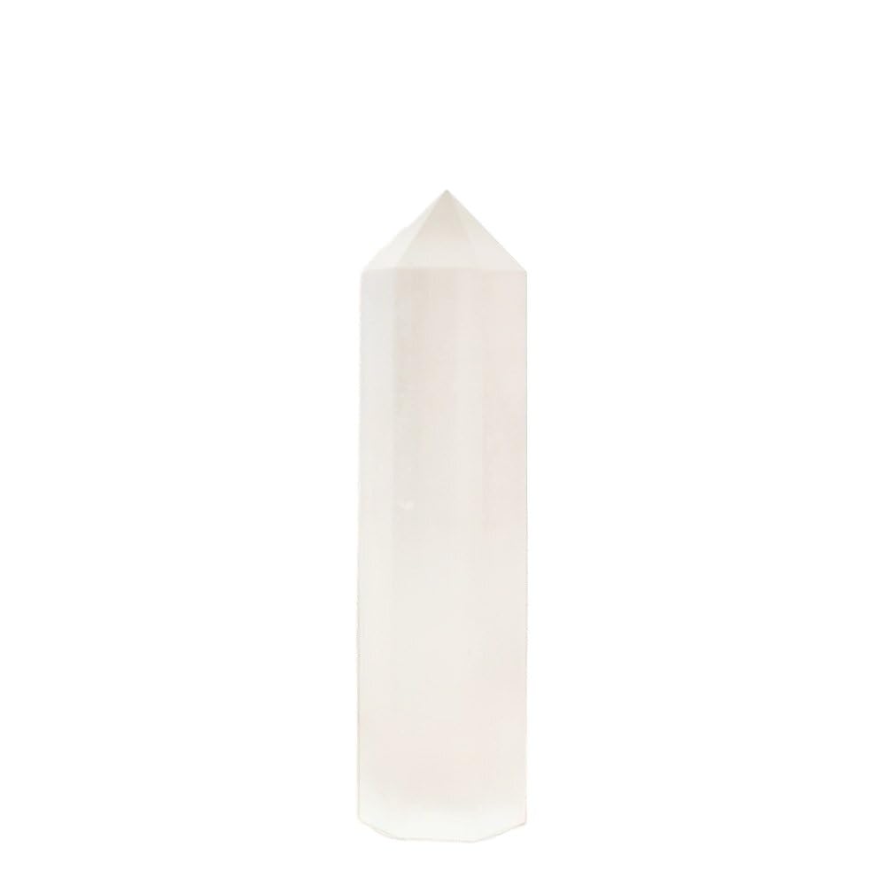 Natural Crystal Hexagonal Prism Ornaments - Pink and White Agate Column Raw Stone Decor(Gypsumsingletip,6-7cm)