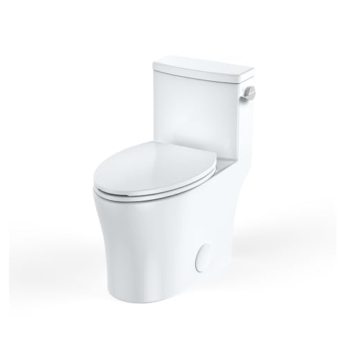 Inodoro de una pieza para baño con altura cómoda de 16 pulgadas, taza alargada con tapa de cierre suave, sistema de doble descarga y descarga potente