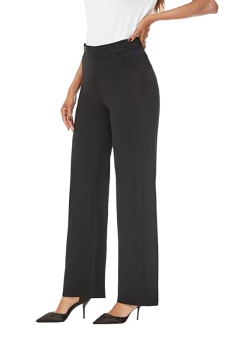 iChosy Womens Wide Straight Leg Pull-On Trousers Casual Slacks Dress Pants with Pockets - Image 6