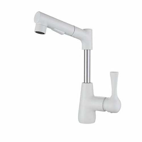 Robinet de lavabo blanc extractible et rotatif à 360 pour mitigeur de salle de bain