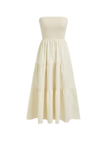 Image of CIDER Women's Strapless Dress with Pockets Tube Striped Long Midi Dresses A Line Beach Vacation Casual Summer Outfits