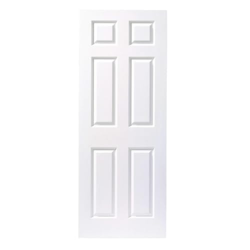 Image of 1981 x 838 x 35mm White Grained 6 Panel Moulded Internal Door, Primed Woodgrain Slab Door, Reversible & Trimmable Interior Door