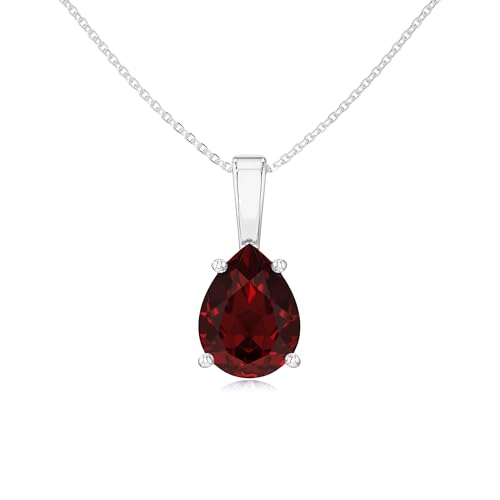 GEM NOIR Natural Garnet 7x5MM Pear Solitaire Pendant Necklace for Women in Sterling Silver January Birthstone Jewelry Gifts for Birthday Anniversary Christmas Valentines