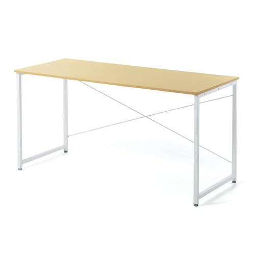 シンプルワークデスク 幅140cm×奥行60cm モニターアーム対応 組立簡単 パソコンデスク (ライトブラウン)