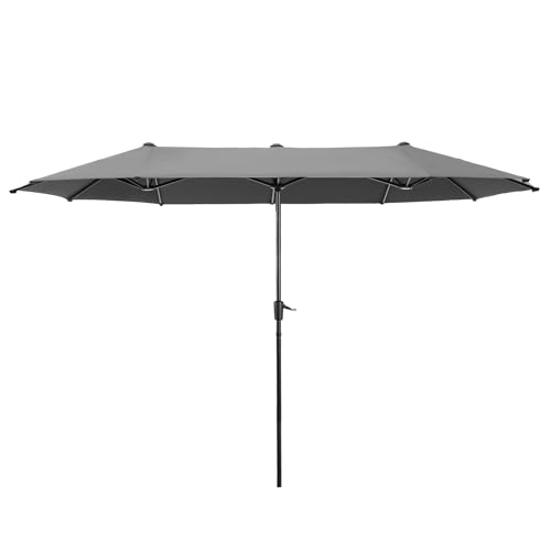 HERA'S PALACE Sombrilla grande de doble cara para patio de 13 pies, sombrilla de mercado al aire libre con manivela, potente protección UV, color gris claro