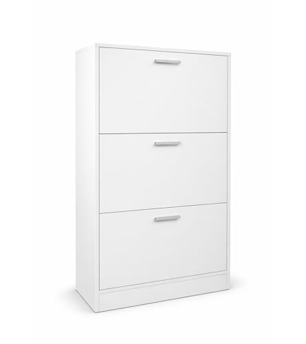 CAMBIA TUS MUEBLES CTM® Zapatero Maira 60x17x108 cm – Mueble Compacto en MDF con Tiradores Cromados, Diseño Vertical Moderno para Recibidor o Dormitorio, Color Blanco
