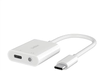 Belkin 3.5mm Audio + USB-C Charge Rockstar Adapter Compatible with up to 60W PD- White