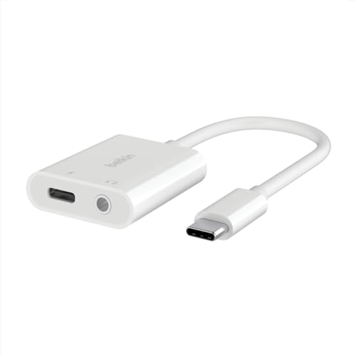 Belkin 3.5mm Audio + USB-C Charge Rockstar Adapter Compatible with up to 60W PD- White