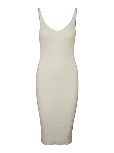 VERO MODA Damen Vmgold Rib Sl V-NCK Belowkn Dress Kleid, Birch, S EU
