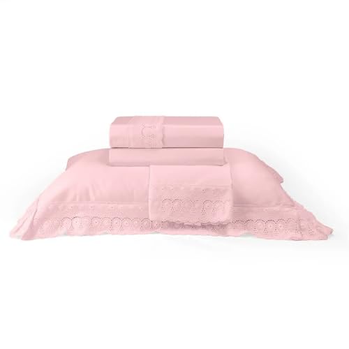 Jogo de Cama Bordado Queen Percal 300 fios Cristal Renda