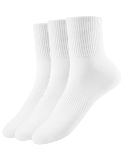 Sunm Boutique Mini Crew Socks for Women, 3 Pairs/6 Pairs White Soft Cotton Calf Socks Above Ankle Leisure Athletic Breathable