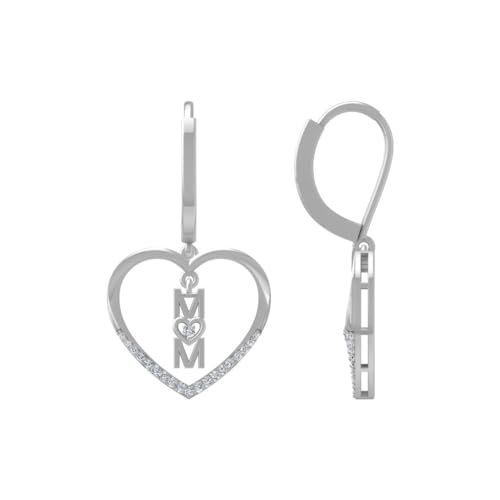 1/8 Carat Diamond Dangle Earrings for Women | 10K Gold or Silver Mom Heart Dangle Earrings | I2-I3 Clarity and I-J Color