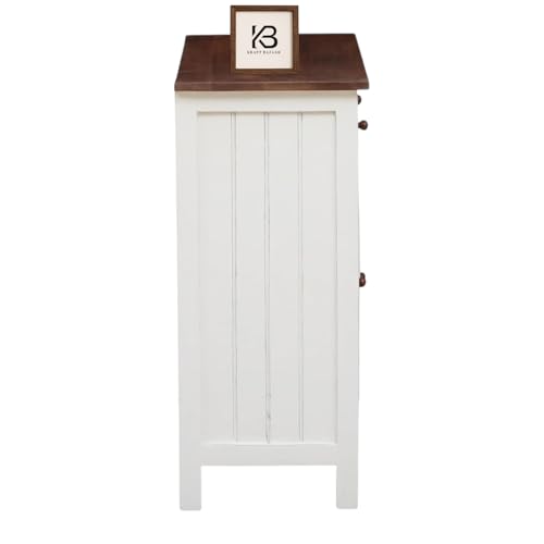 Image of Solid Wood Sideboard Cabinet with 2 Drawers | Tubaq Scratch-Resistant Top | White Distressed Edge | Storage for Living Room & Dining