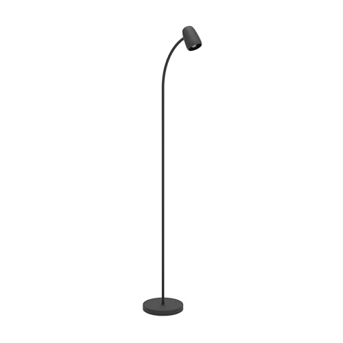 EGLO Stehlampe Carlo, Lampe Wohnzimmer mit Flexarm, Standleuchte schwenkbar aus Metall in Schwarz, Leselampe mit E14 Fassung, H 170 cm