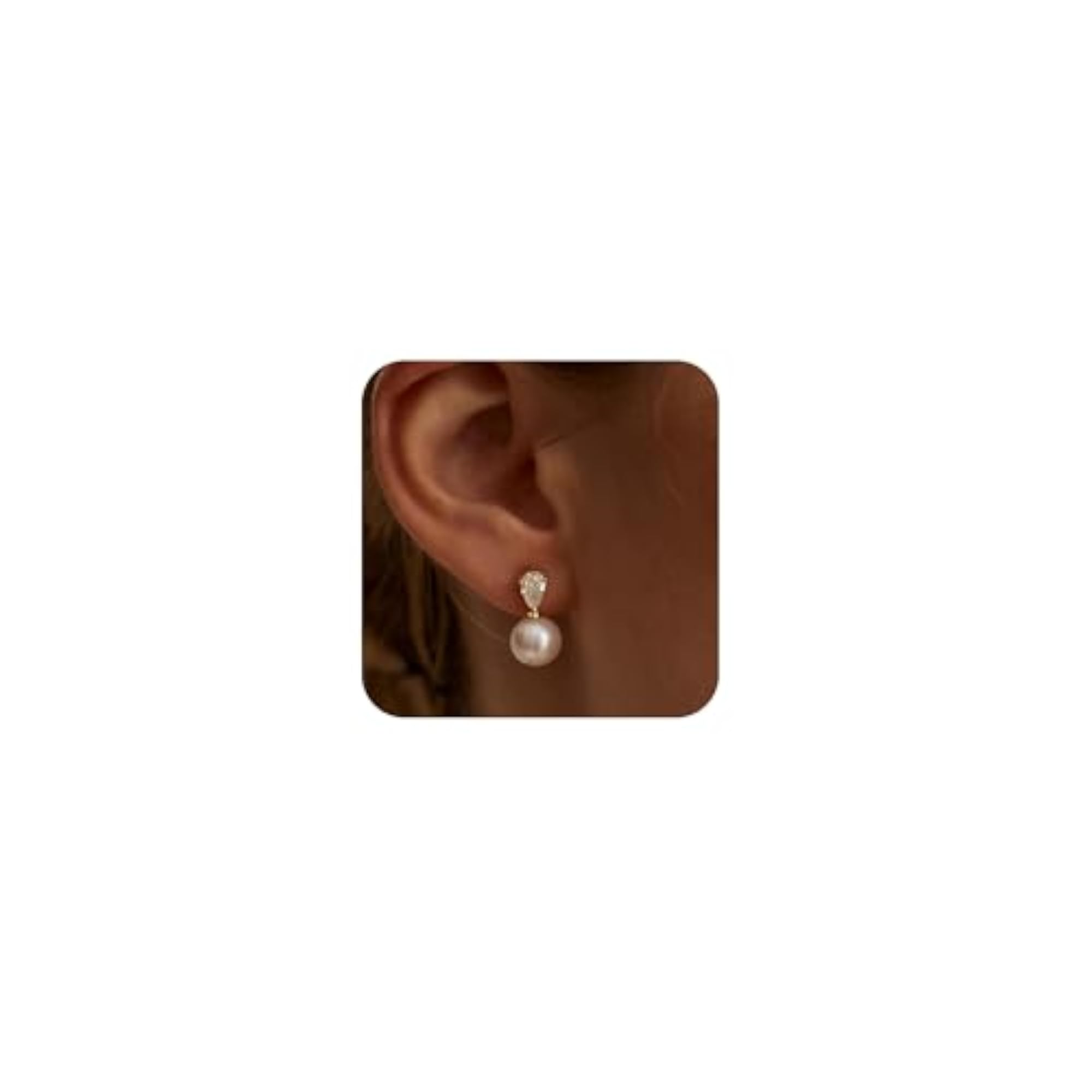 Women's Dainty Pearl Drop Earrings, 14K Gold Pearl Wedding Earrings