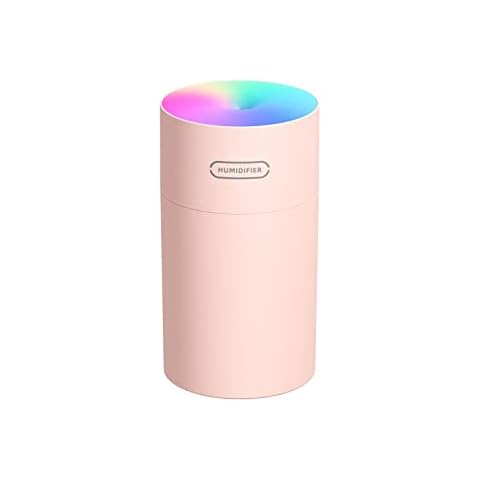 MIAOLLUN Colorful Cool Mini Humidifier, USB Personal Desktop Humidifier with LED Night Light, 2 Mist Modes Super Quiet for Home Car Office Bedroom,Pink,270ml Cover