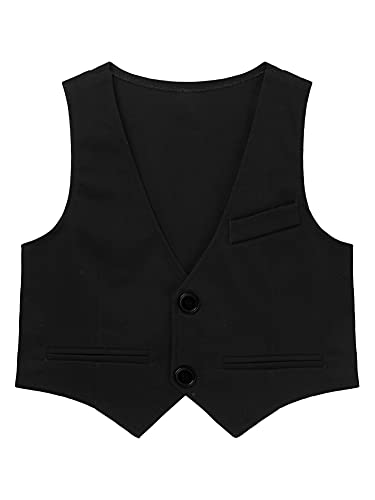 CHICTRY Kids Vest for Boys Formal Suit Vest 2 Buttons Single Breasted Wedding Pageant Waistcoat Black A 9-10 Years