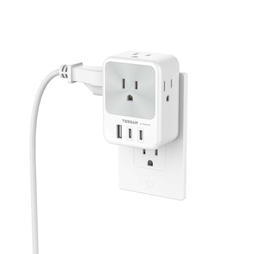Multi Plug Wall Outlet Splitter, TESSAN Surge Protector 4 Outlet Extender with 3 USB Charger Blocks(2 USB C), 3-Sided Multiple Plug Expander for Home Office Dorm Room School Essentials