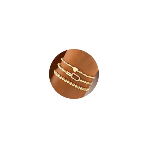 Turandoss 3PCS 14K Gold Plated Beaded Stretch Bracelet for Women Teen Girls - image 1