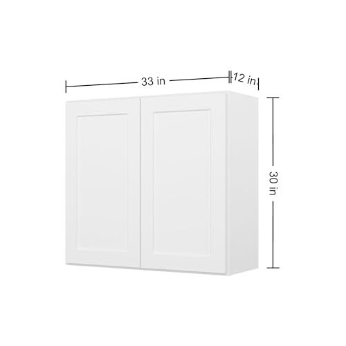 Image of Furinno Shaker Wall Kitchen Cabinet 2-Doors 2-Shelves, Ready to Assemble, 12 D x 33 W x 30 H, White
