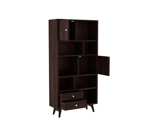 Image of Sheesham Wood Bookcase | Solid Wood Book Shelf for Home Library | Wooden Book Cabinet for Home & Office Living Room (Large, BBslf-Walnut11)