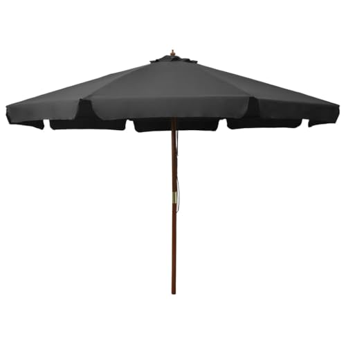 vidaXL Anthracite Outdoor Parasol with Wooden Pole | 129.9-inch Diameter UV-Resistant & Anti-Fade Polyester Canopy | Laminated Bamboo & Hardwood Material | Double-Pulley System