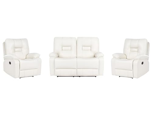 Beliani 4-Sitzer Sofa Set mit Liegefunktion Kunstleder weiß manuell verstellbar Bergen Beliani 4-Sitzer Sofa Set mit Liegefunktion Kunstleder weiß manuell verstellbar Bergen